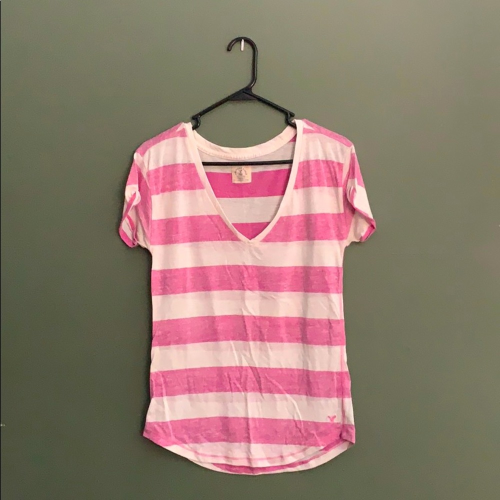 Pink/White Striped Tee American Eagle